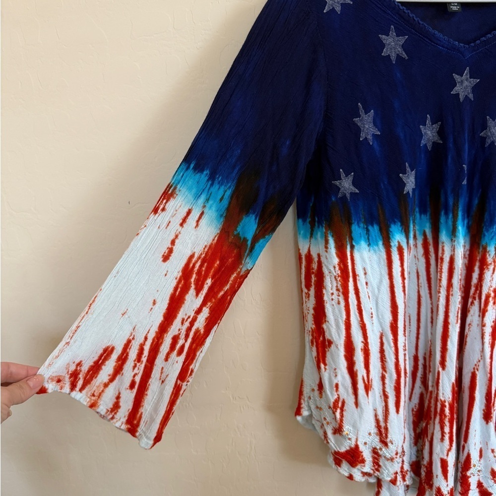 Greater Good Patriotic Boho Star Print American Flag Women's Top Small - Picture 2 of 6